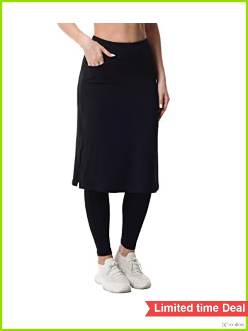 Women's Modest Long Skirt with Attached Leggings Pockets Midi Workout Skirted